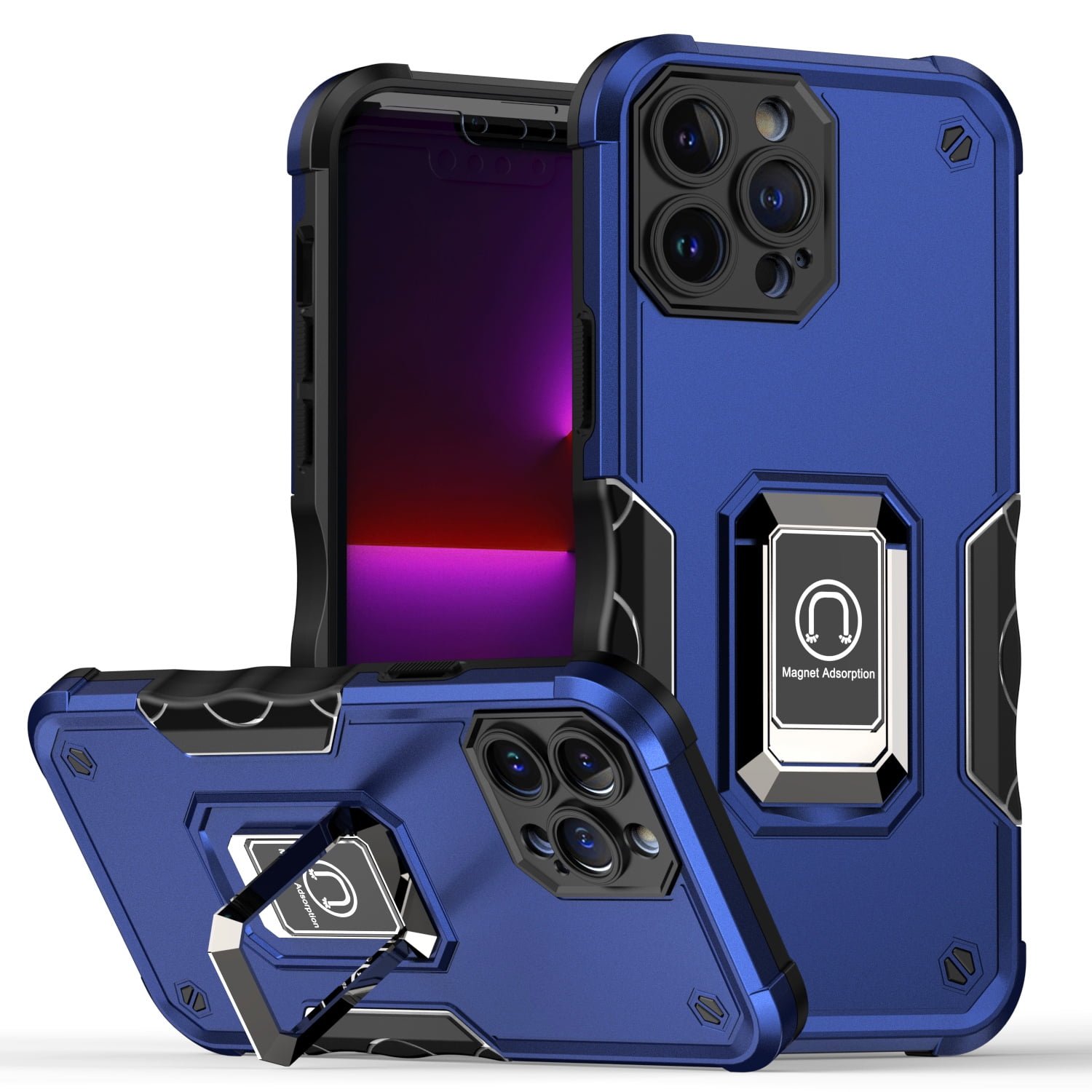 Shop For iPhone 15 PRO Case Grip Design Magnetic Ring Stand Cover + 2 Tempered Glass