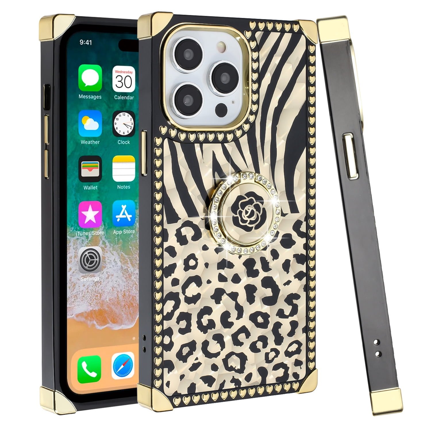 Shop For iPhone 15 Pro Passion Glitter Diamond Ring Stand Case Cover - BLACK CHROME C