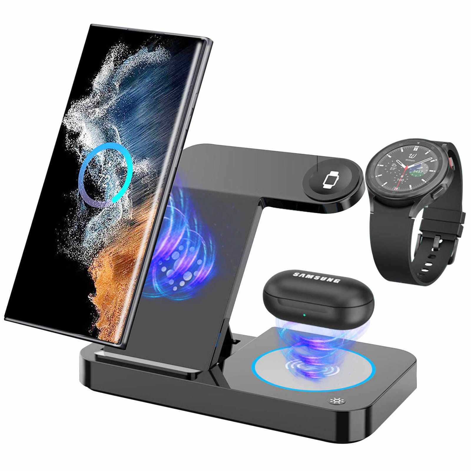 Shop 4 in 1 Wireless Charging Station for Samsung & Android Multiple Devices Foldable fast wireless Charger Dock Stand for Phone Galaxy Z Flip 4/3 Z Fold S23 S22 S20 Ultra, Galaxy Watch 5/4/3 Galaxy Buds