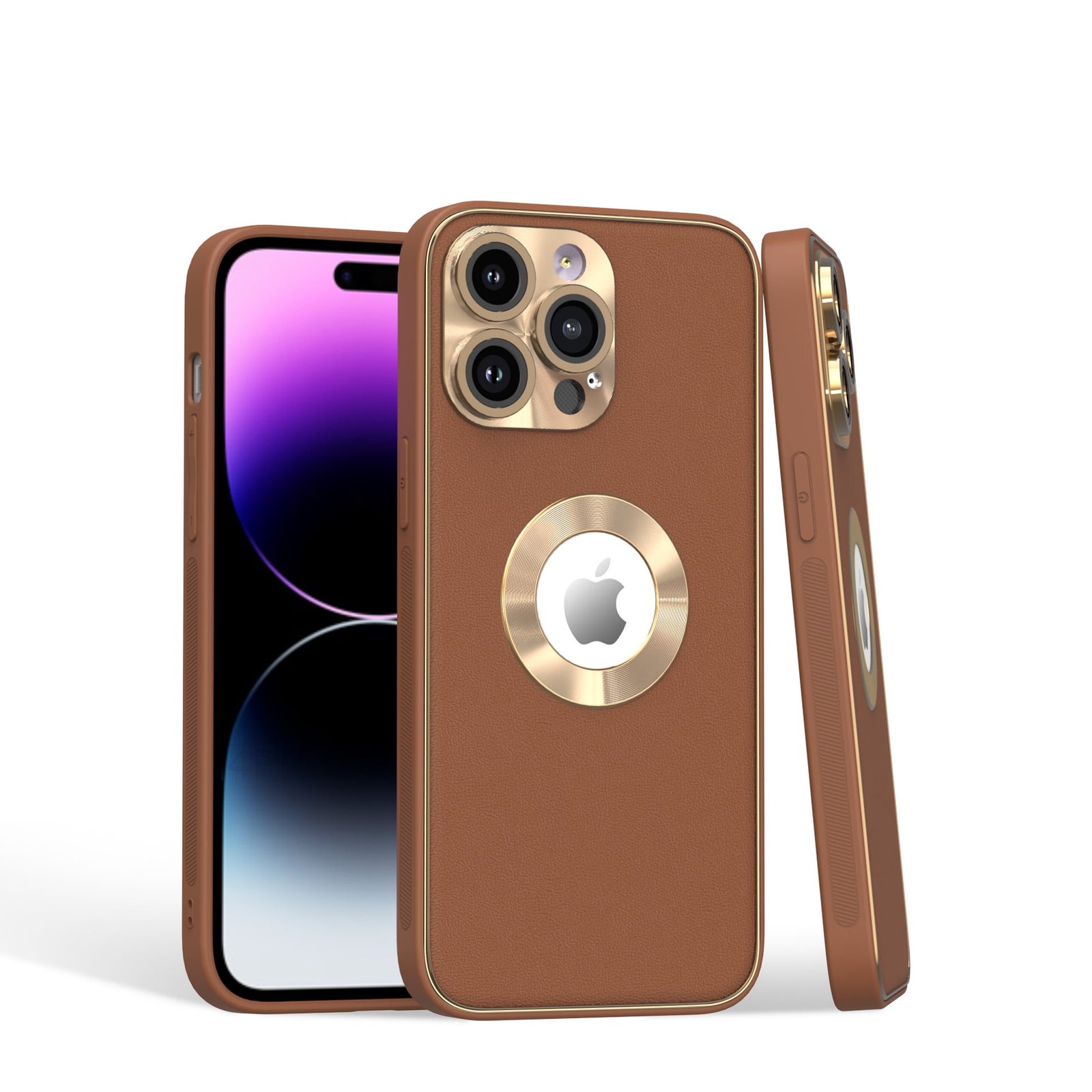 Shop For iPhone 15 PRO Case PU Leather Chrome Glass Lens Cover + 2 Tempered Glass