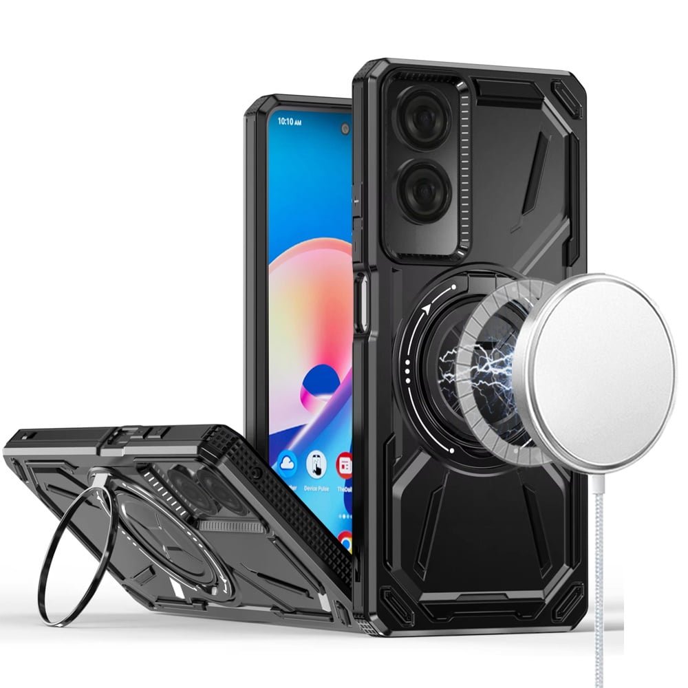 For TCL 50 SE Loop Hybrid with [Magnetic Ring Circle] 360 degrees Rotational Kickstand Case Cover - Black