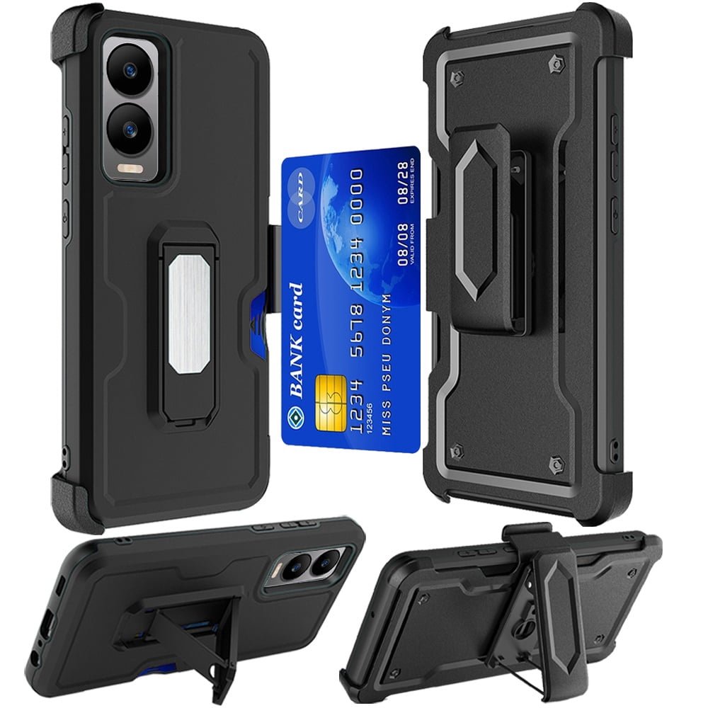 Shop For Cricket Debut S3 CARD Holster with Kickstand Clip Hybrid Case Cover - Black
