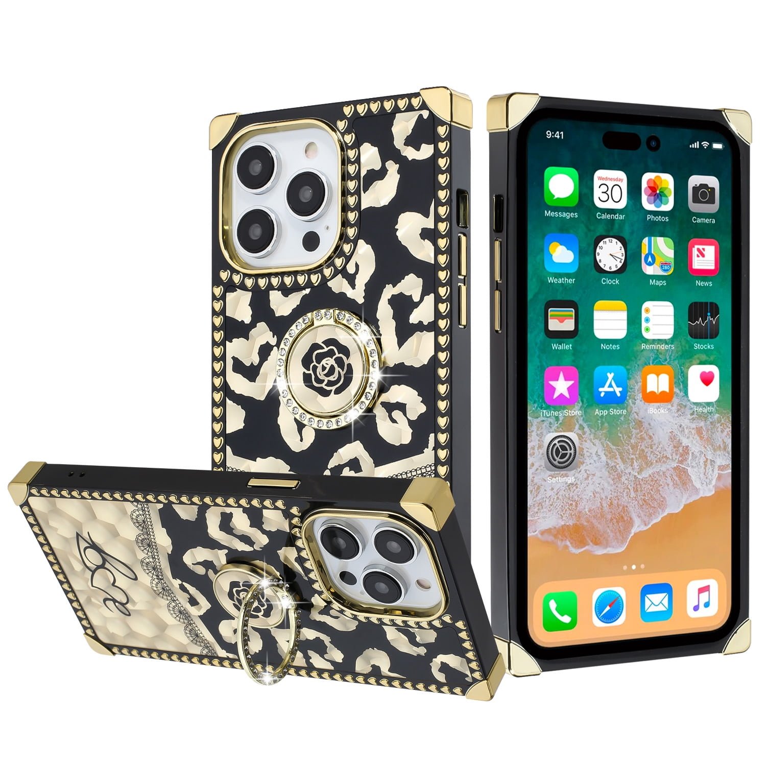 Shop For iPhone 15 Pro Passion Glitter Diamond Ring Stand Case Cover - BLACK CHROME B