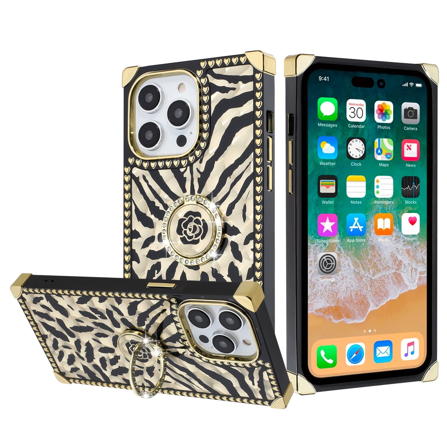 Shop For iPhone 15 Pro Passion Glitter Diamond Ring Stand Case Cover - BLACK CHROME A
