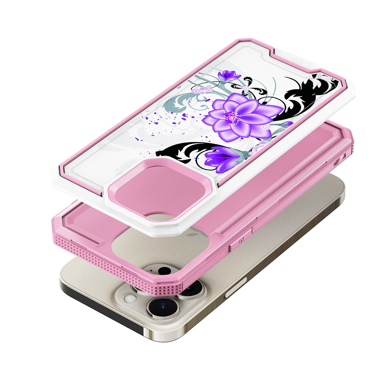 Shop For iPhone 15 PRO Case Print Design Fused Hybrid Phone Cover + 2 Tempered Glass