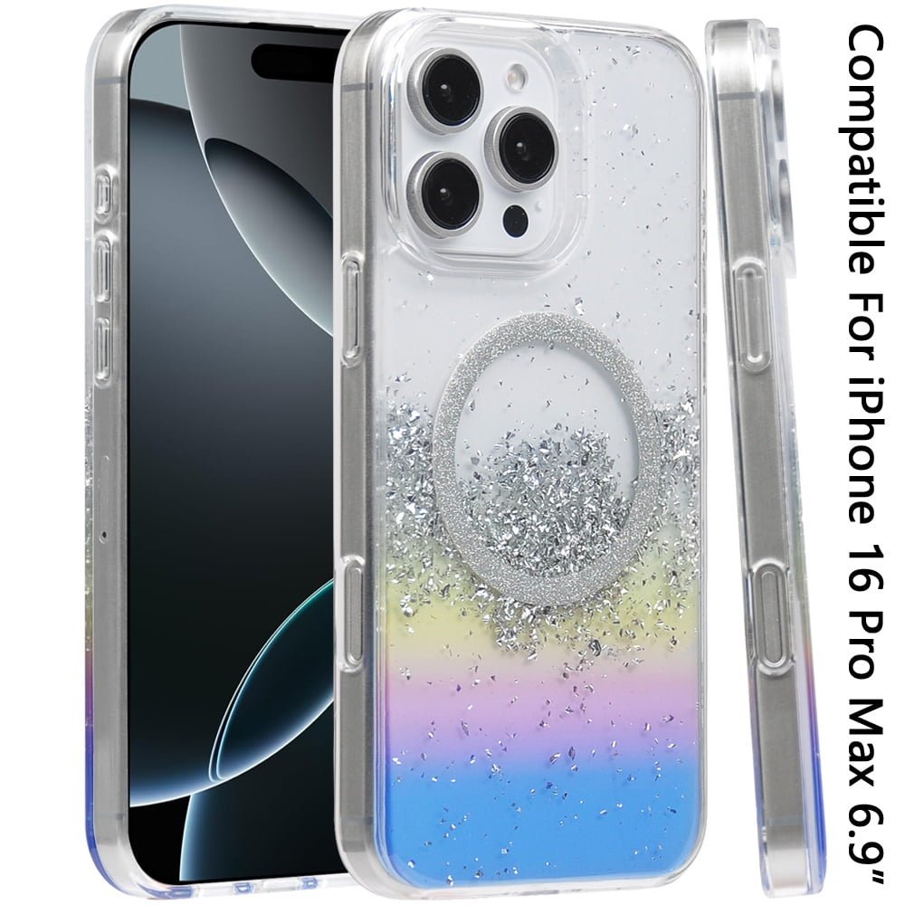 [PolyBag] For iPhone 16 Pro Max 6.9 inch Magnetic Glitter Epoxy Transparent Hybrid - Colorful