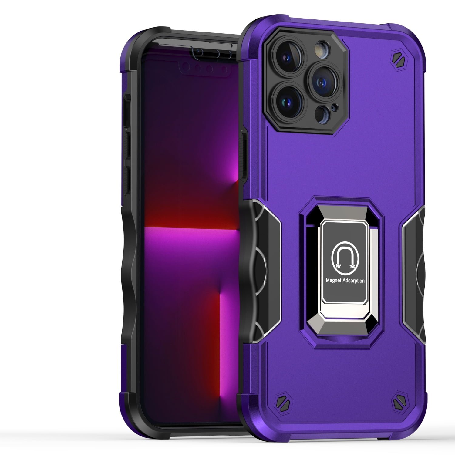 Shop For iPhone 15 PRO Case Grip Design Magnetic Ring Stand Cover + 2 Tempered Glass