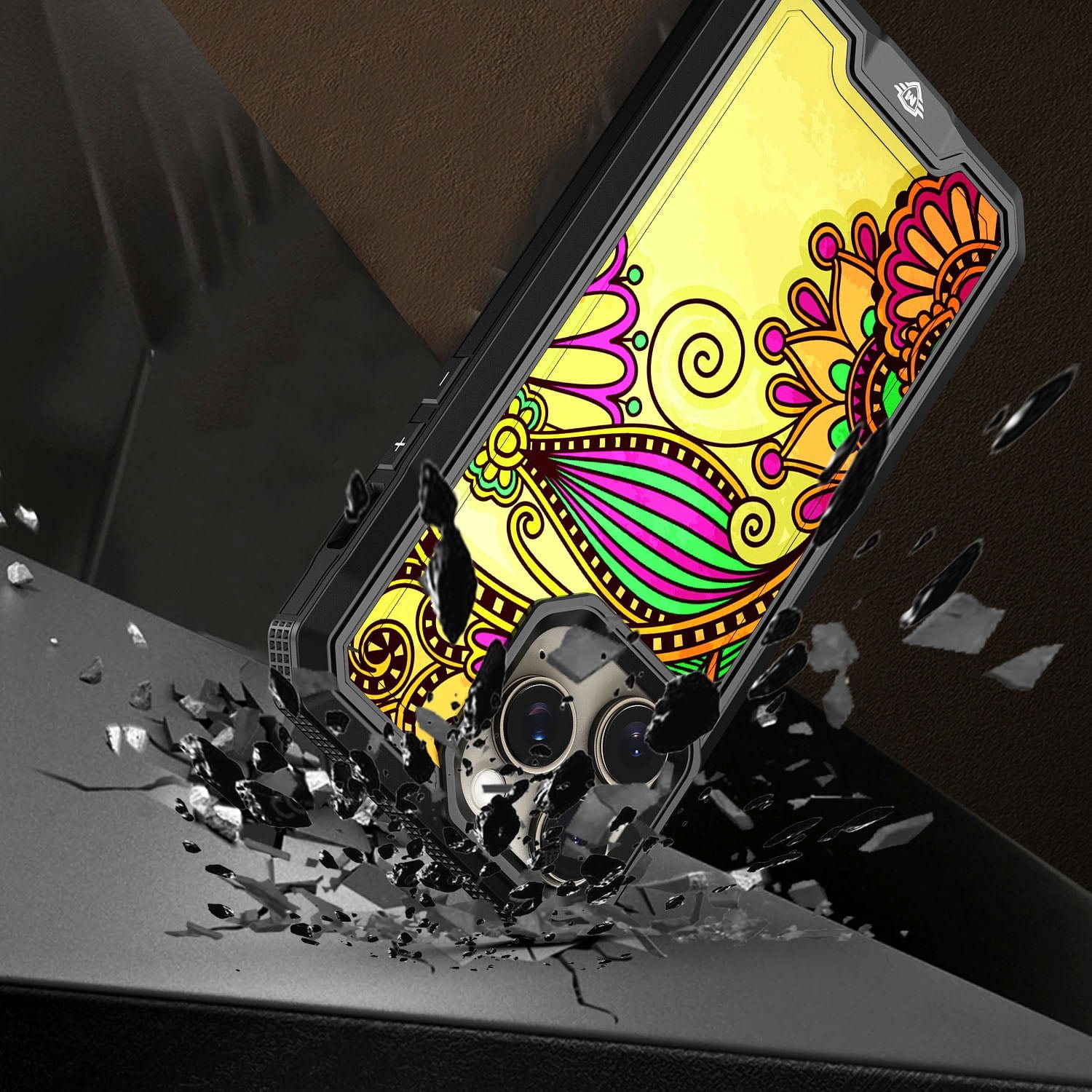 For iPhone 15 Case Print Design Fused Hybrid Phone Cover + 2 Tempered Glass