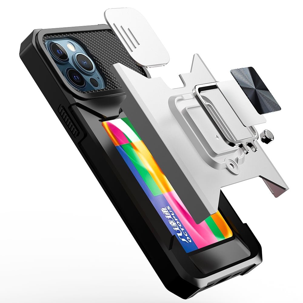 Shop For iPhone 15 Multi-Functional Card Magnetic Ring Stand Hybrid Camera Case Cover - Silver