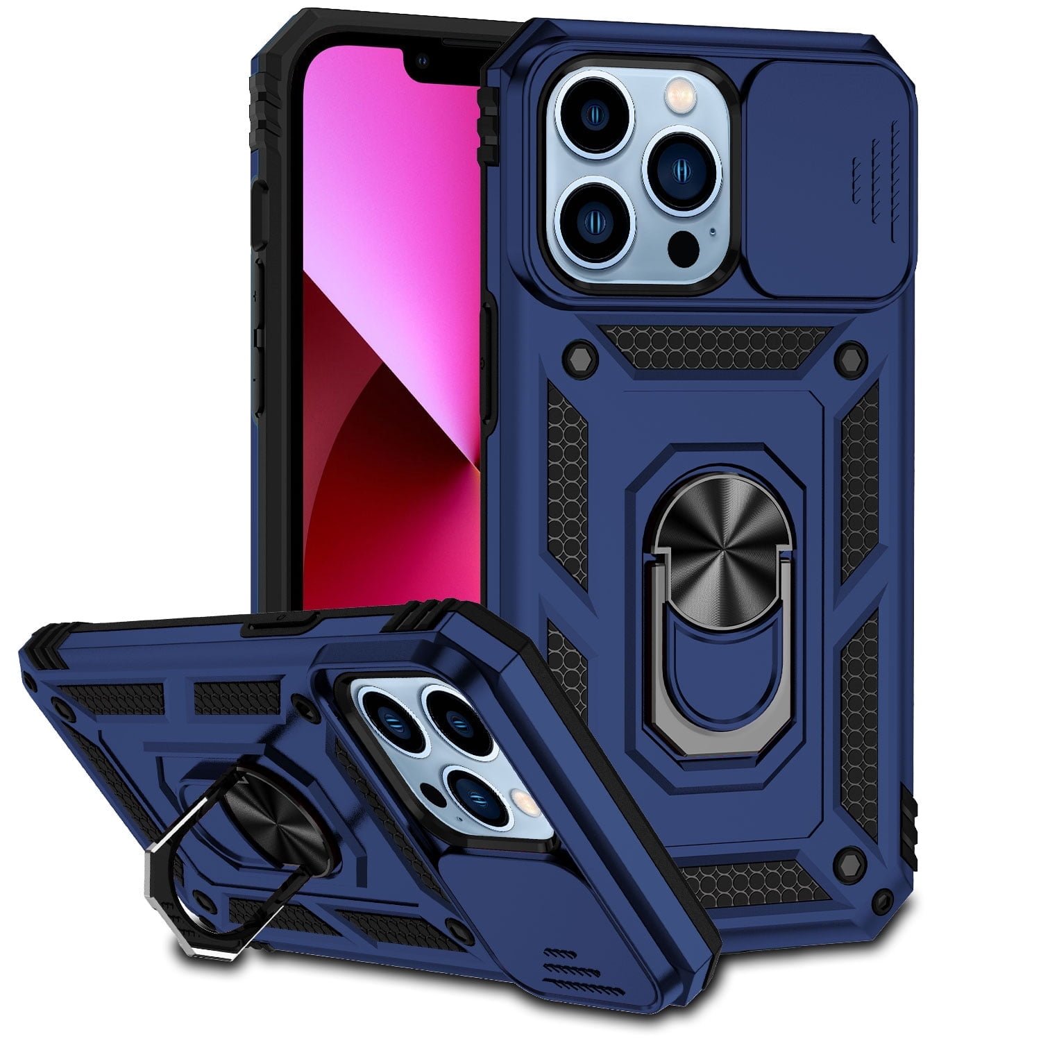 Shop For iPhone 15 Well Protective Magentic Ring Stand Camera Protective Cover Case - Blue