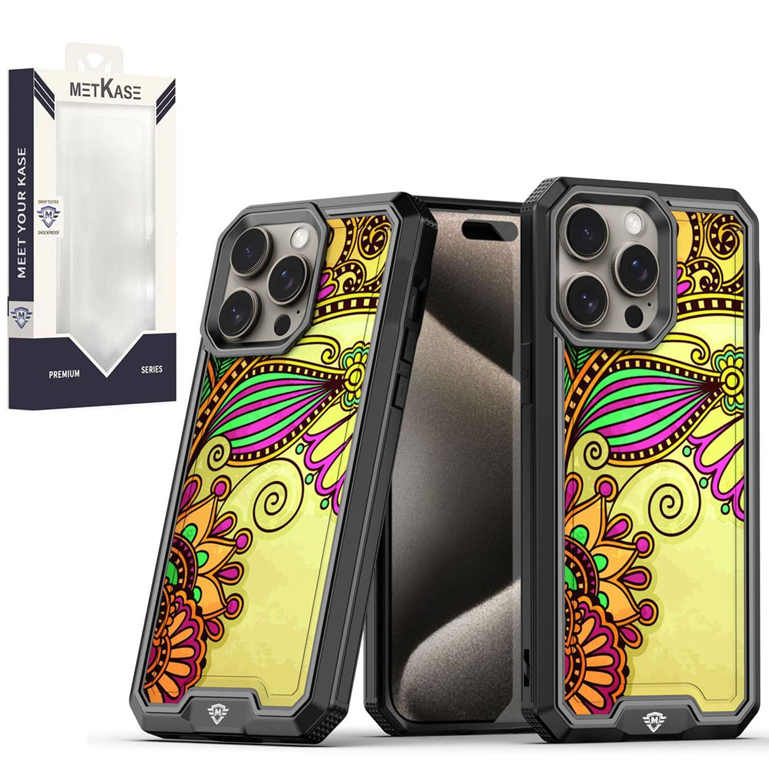 Shop For iPhone 15 PRO Case Print Design Fused Hybrid Phone Cover + 2 Tempered Glass