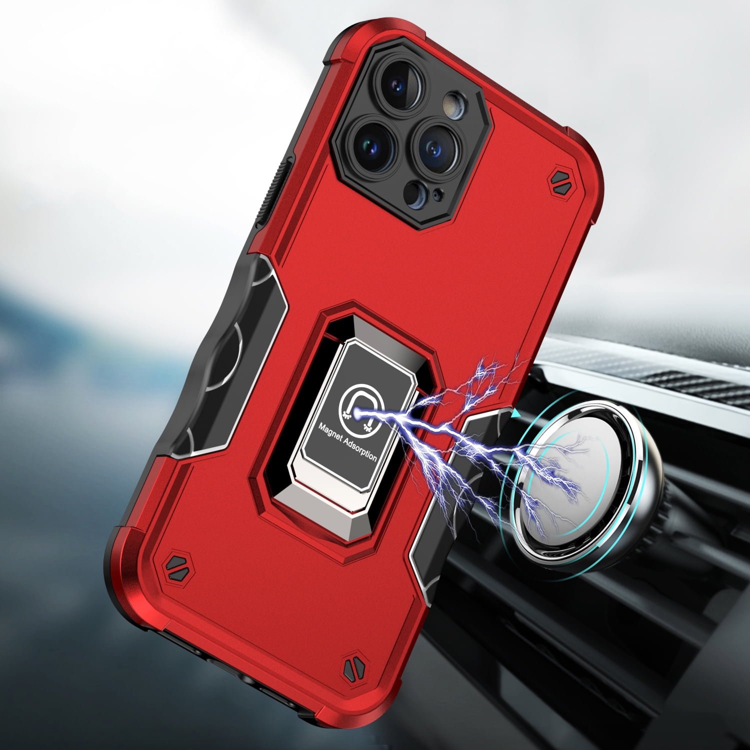 Shop For iPhone 15 PRO Case Grip Design Magnetic Ring Stand Cover + 2 Tempered Glass