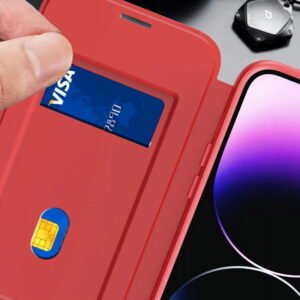 For iPhone 15 PRO Case Bank Card Flap Magnetic Charging Cover + 2 Tempered Glass