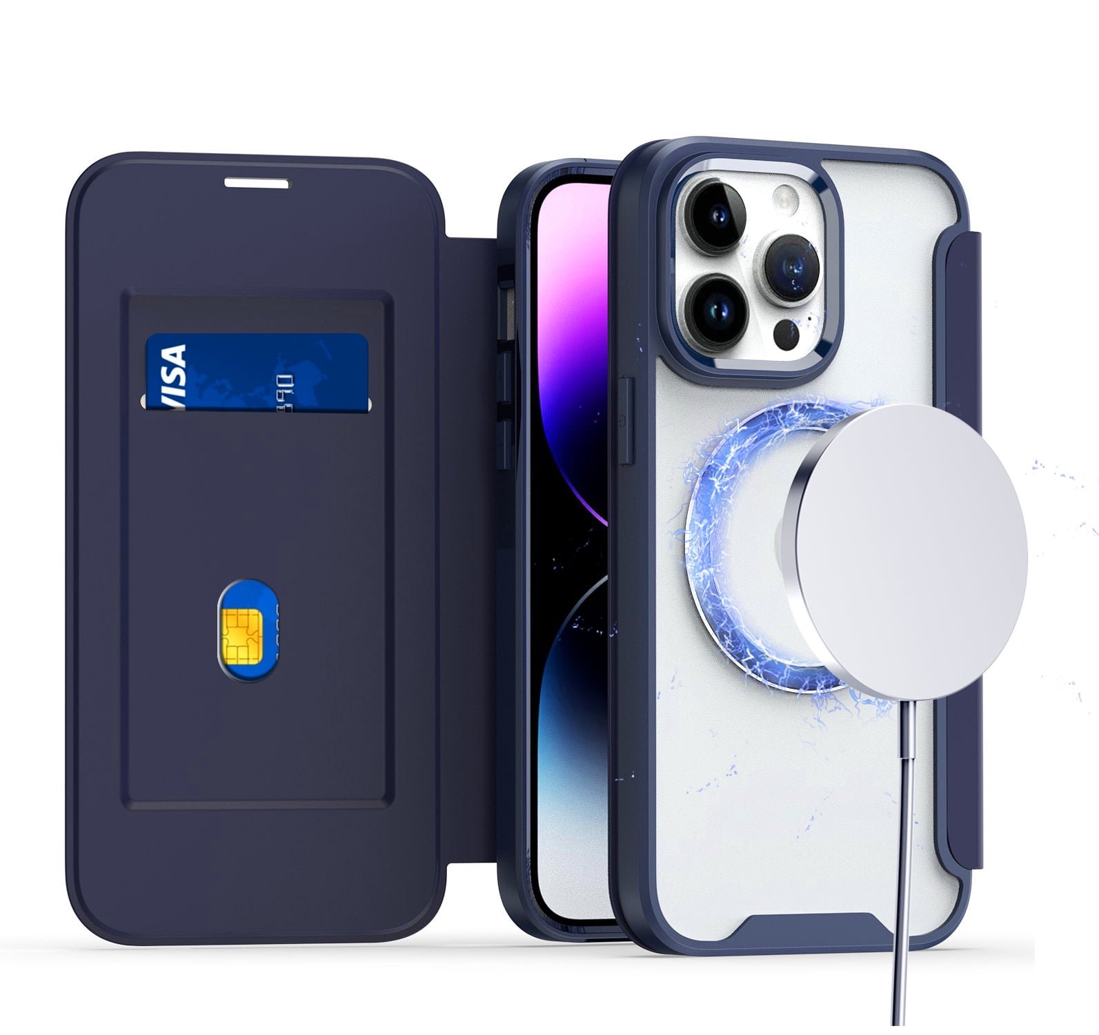 fa71e1ae-e443-457e-8ea2-a22805e61a93.7ef2d4a664b3924fac208f4f7cf9ca01.jpeg For iPhone 15 PRO Case Bank Card Flap Magnetic Charging Cover + 2 Tempered Glass