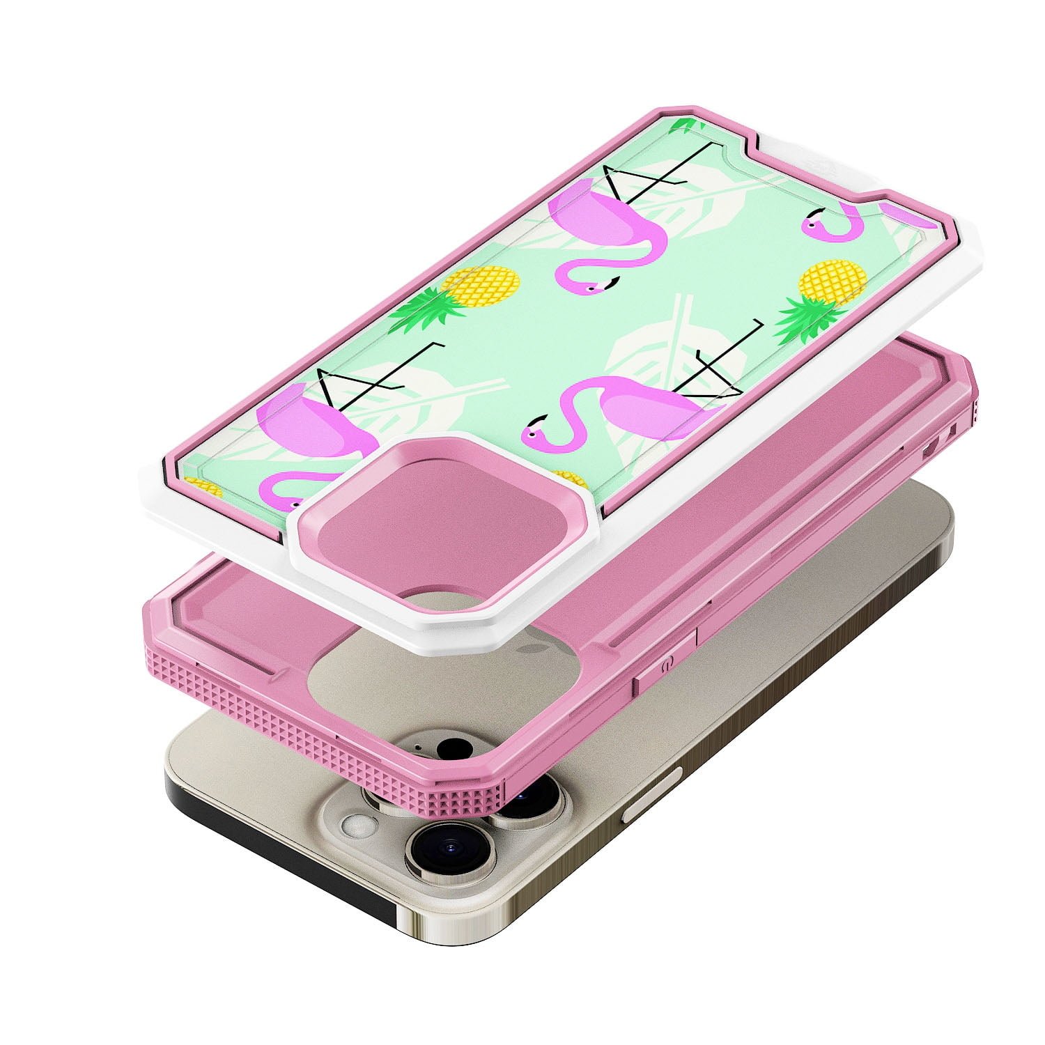 For iPhone 15 METKASE Premium RANK Design Fused Hybrid in Slide-Out Package - Flamingo
