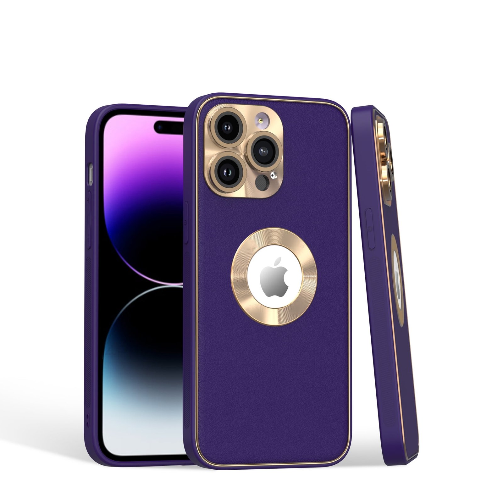 Shop For iPhone 15 PRO Case PU Leather Chrome Glass Lens Cover + 2 Tempered Glass